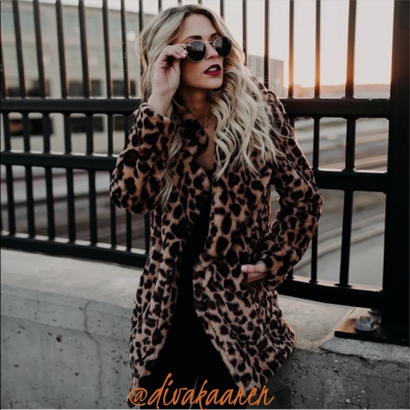 Jackets & Blazers - LEOPARD FAUX FUR COAT Animal Print Teddy
